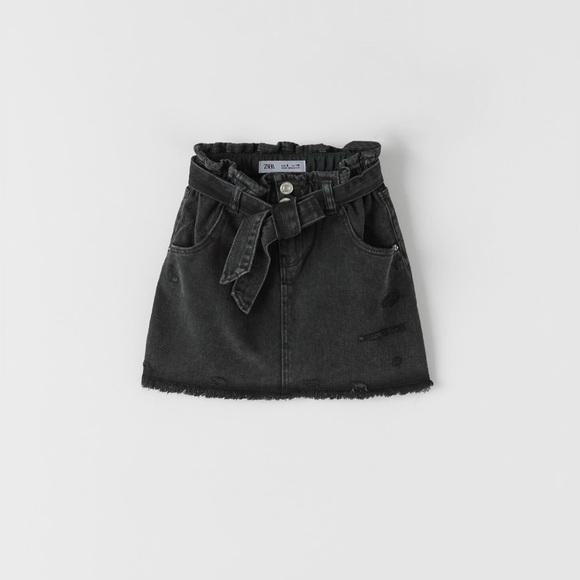 Paperbag Skirt- Black Denim
